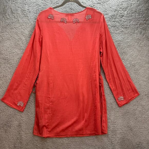 Bandolino Size 12 Cover-Up Salmon Color Embroidered Sequins Side Ties Beach - Picture 10 of 12